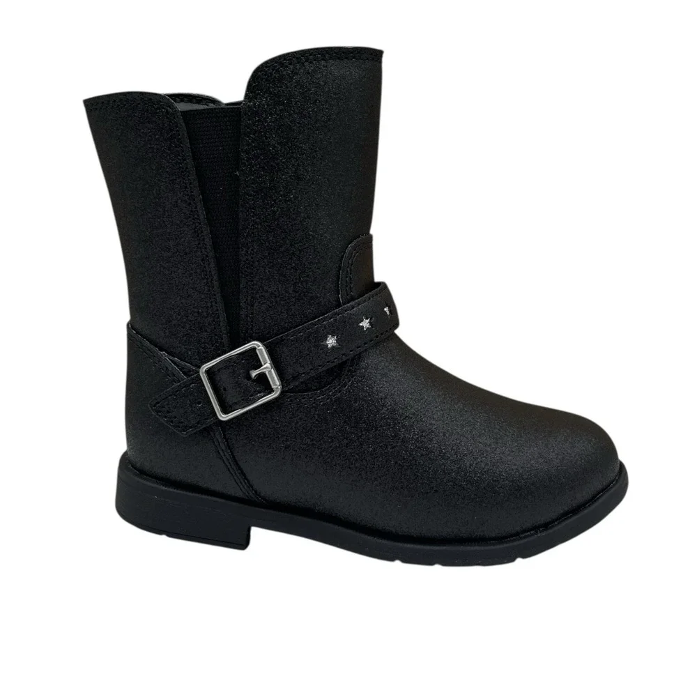 Stride Rite Toddler Girls Lizz Mid Calf Boots Size 10 WIDE Black Shimmer Easy On